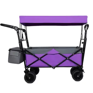 Aobtkel®With Push Handle, 480Lbs Collapsible Wagon with Canopy, Wagon cart with 7" All-Terrain Wheels, Lightweight Foldable Wagon, Large Capacity for Camping, Shopping, Sports, and Garden Use, purple#Summervibes
