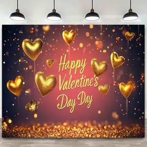 1PC Polyester 2D Flat Golden Heart Backdrop - Romantic Birthday & Valentine's Day Party Decoration, Proposal Confession Photography Prop, Home Supplies Banner Curtain Background Wall