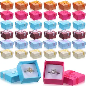 72 count Ring Boxes 1.6 x 1.6 In Hard Cardboard  Box with Ribbon Bow Small   Cases for Small Business(Elegant Color)