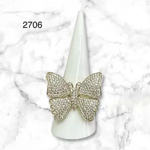Beautiful and Stylish Butterfly Ring with Clear Beads and Gold Accents