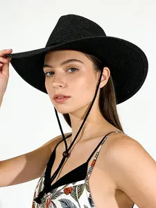 Women's Western Cowboy Straw Hat, Pure Color Sun Hat, Washable Beach Hat, Multi-Functional UV Protection, Spring Summer Casual Wear