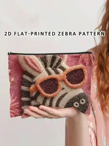 2D Zebra Cosmetic Bag, Small Makeup Bag with Zipper, Stylish Travel Organizer, All-Season Casual Design, Perfect for Daily Use
