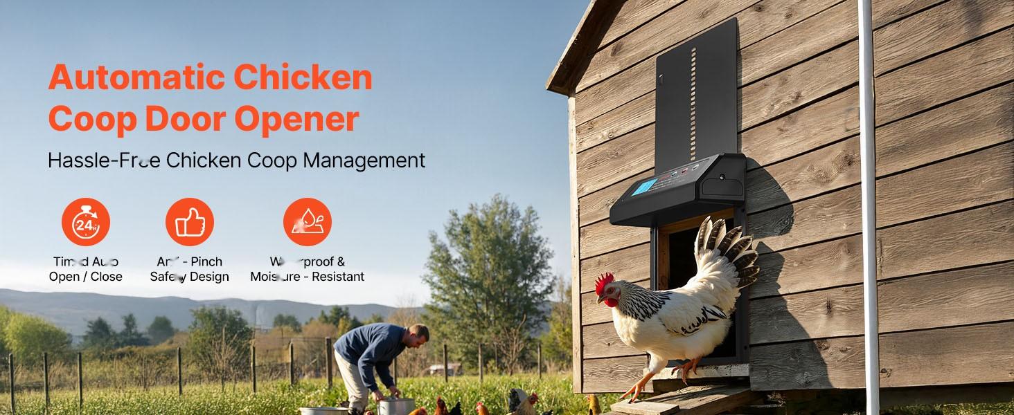 Automatic Chicken Coop Door Battery Powered With Timer And Manual Setting Anti-Pinch Safety Durable Aluminum Alloy Construction Auto Chicken Run Gate Opener With Waterproof Sealing And Weather Resistant Black Finish