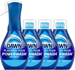 Platinum Powerwash Dish Spray, Dish Soap Liquid, Fresh Scent Bundle, 1 Spray (16oz) + 3 Refills (16oz each)(Pack of 4)