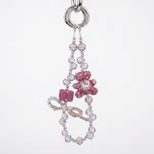 Coquette Pink Rhinestone Bear Phone Lanyard | Sparkly Crystal Crossbody Chain & Wristlet Charm Set outdoorfun