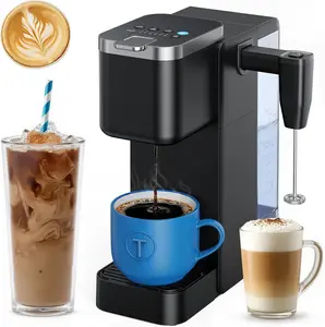 Single Serve Coffee Maker with Built-in Detachable Milk Frother, Iced and Hot Coffee Machine for K Cup & Grounds, 40oz Removable Water Reservoir, 6 Cup Sizes, Fits 7.3" Travel Mug, Black