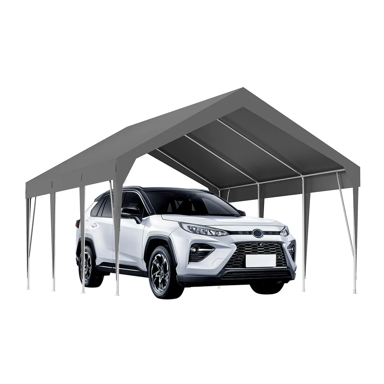 Gaomon 12x20FT Heavy-Duty Galvanized Steel Carport Outdoor Shelter - PE Fabric Canopy, Quick-Setup Portable Gray Gazebo with High-Strength Spring Button for Cars, Birthdays (Durability, Water/Wind Resistance), Portable Gazebo