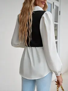 2026 Women's Fashion Personality Colorblock Long Sleeve Shirt, Stylish Pullover Top, Trendy Casual Wear, Perfect for Daily