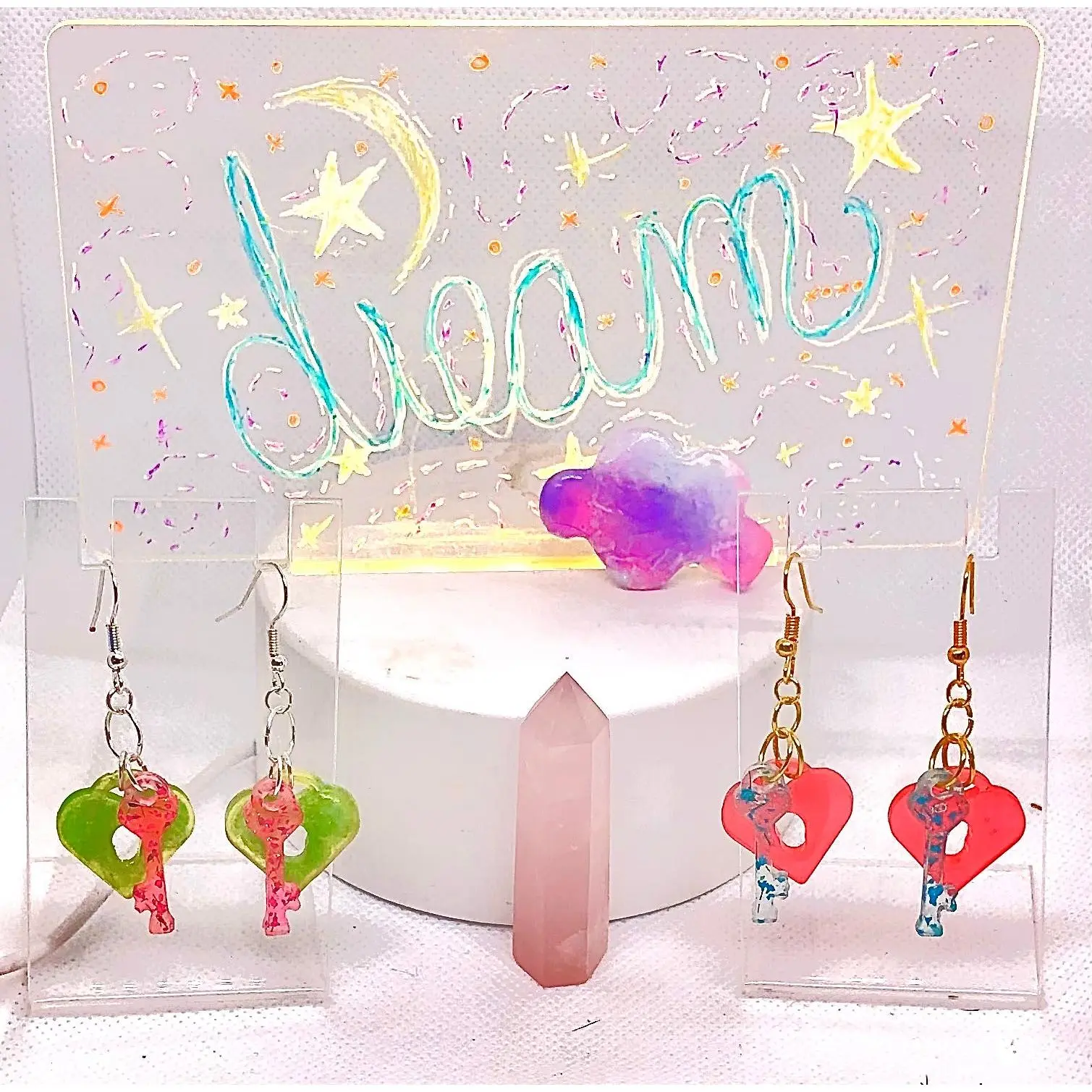 Lock&Key Jelly Heart Earrings