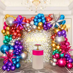161 count Shiny Chrome Balloon Garland Arch Kit Retro Disco Dance Party Decorations with 4D Disco Ball Balloons and Explosion  Foil Balloons for 80s 90s Theme Neon Birthday Galaxy Supplies
