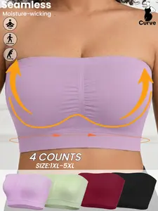 2/4/6-piece set of women's plus size sports strapless bra+seamless strapless tube underwear+no steel ring+yoga exercise&daily wear