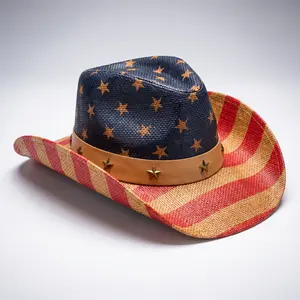 American Flag Cowboy Hat | Stars & Stripes Western Rodeo Hat | 4th of July Hat | Unisex Straw Hat Men & Women | One Size