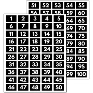 5 Sets, 1-100 Number Stickers  Vinyl - 1.5" x 1", White Numbers