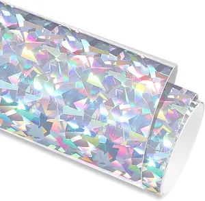 Holographic Broken Glass Silver Permanent Vinyl 12 inches by 72 inches,Self Adhesive Vinyl for Craft Cutters,Sign Plotters,Craft Vinyl for DIY Decor Christmas Wrapping