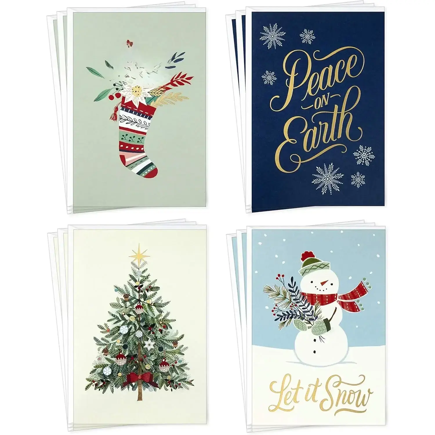 Office Stationery Boxed Christmas Cards Assortment - 4 Designs, 12 Cards with Envelopes, High-Quality Well-Managed Forests Paper Stock, Ideal for Holiday Gifting to Friends