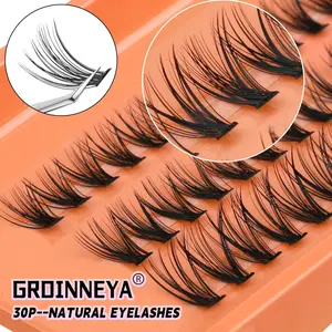 GROINNEYA 60PCS  Mixed Length C Crul False Eyelashes Natural Look Thick Individual Eyelashes Soft Lightweight Eyelash Clusters Wispy Effectt DIY Eyelash Extensions,Easy To Carry,Perfect for Everyday Wear,Party And Date Makeup