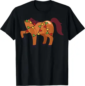 PamelaUS Christmas Horse Wrapped in Festive Lights Costume T-Shirt