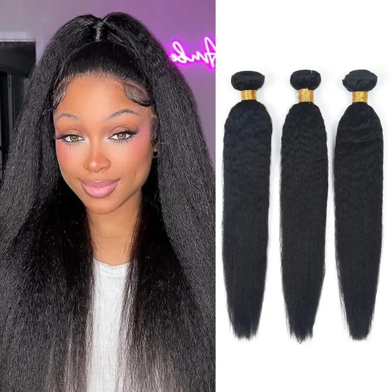 Kinky Straight Natural Color Human Hair Bundle Virgin Hair Extensions