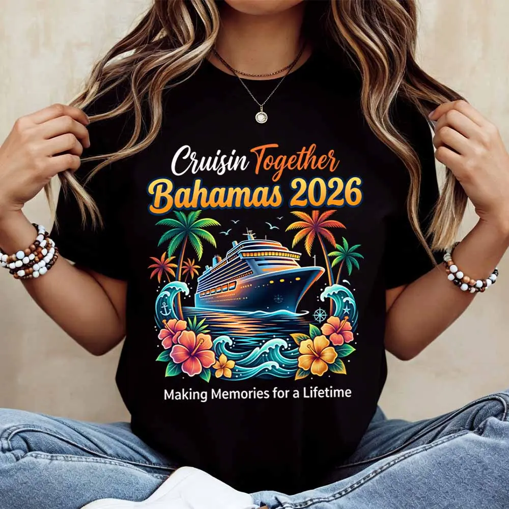 Together Bahamas 2026 Cruise Ship Palm Trees Tropical Flowers T-Shirt Women Casual Short Sleeve Round Neck White Top Summer Vacation Gift