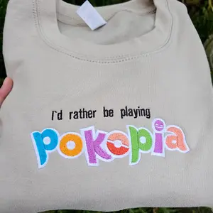 Pokopia Embroidered Sweatshirt Cute Monster Gaming Crewneck Retro Gamer Pullover