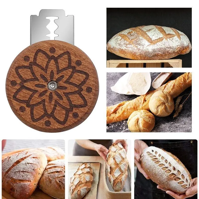1Set/2Sets, 5 Stainless Steel Blades and 1 Red Bag,Bread Scoring Tool, Portable Bread Lame Cutter, Wooden Bread Lame Slashing Tool Handmade Bread Scoring Dough Cutter Tool for Sourdough Bread, Baking Tools