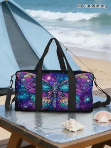 (2D Flat Printing) 1pc Cosmic Colorful Butterfly Travel Duffle Bag - Machine-Washable Fashion Travel Bag, Top Handle, Suitable for Fitness, Daily Use, Business Outing, Yoga, Weekend Getaway