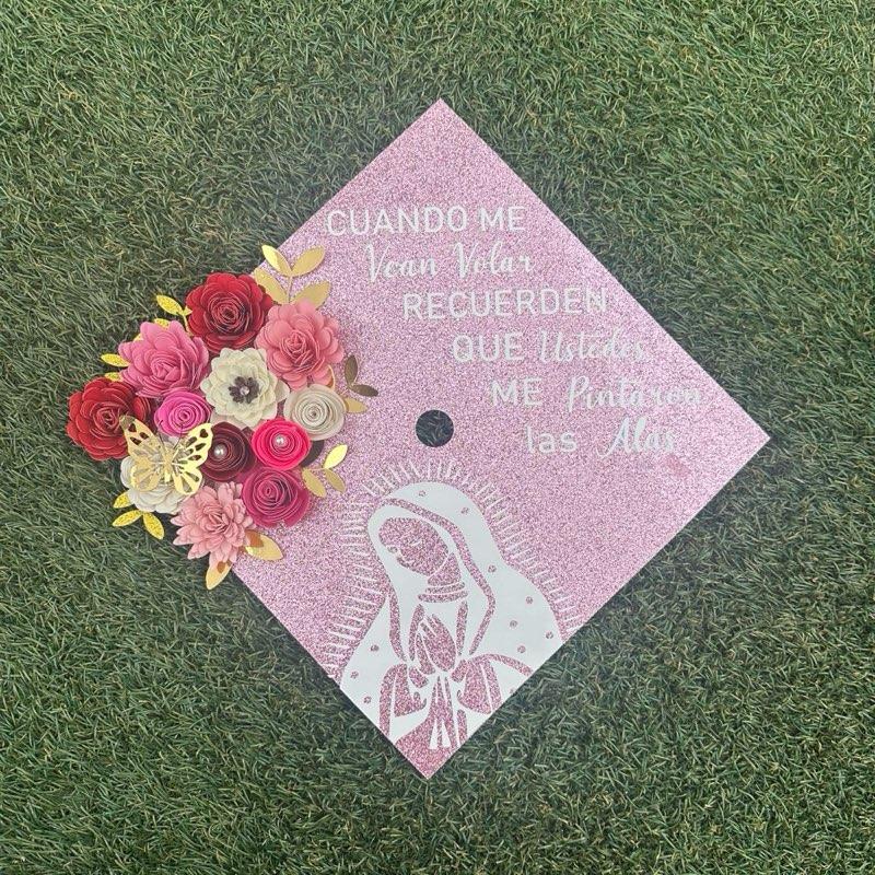 Graduation Cap toppers, glitter base, paper flower