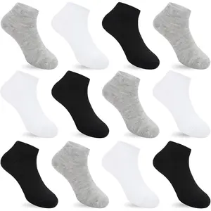 12 Pairs Breathable Athletic Ankle Socks(One Size),Boys Girls Cotton Low Cut Socks,Black,White,Gray Socks,Home Fitness Socks,Yoga Socks,Hand Tools Kits,Springtok