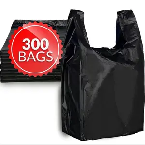 Thank you T-shirt Bags (300 Count) (Black) (11.5" x 6.5" x 22") - Black Plastic Bags (Plain) - Grocery, Shopping Bag, Restaurants