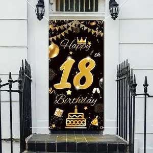 Happy 18th Birthday Door Banner, 1 Count Glitter Birthday Party Door Decoration with Free Lanyard, Indoor Outdoor Decorative Door Curtain