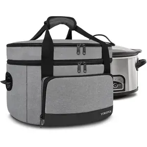 Layer Slow Cooker Carrier, Compatible with 6, 7, 8 Quart Crock-Pot, Insulated Large Slow Cooker Travel Bag with Bottom Pad Lid Fasten Straps, for Family Gathering Potluck, Gift for Women