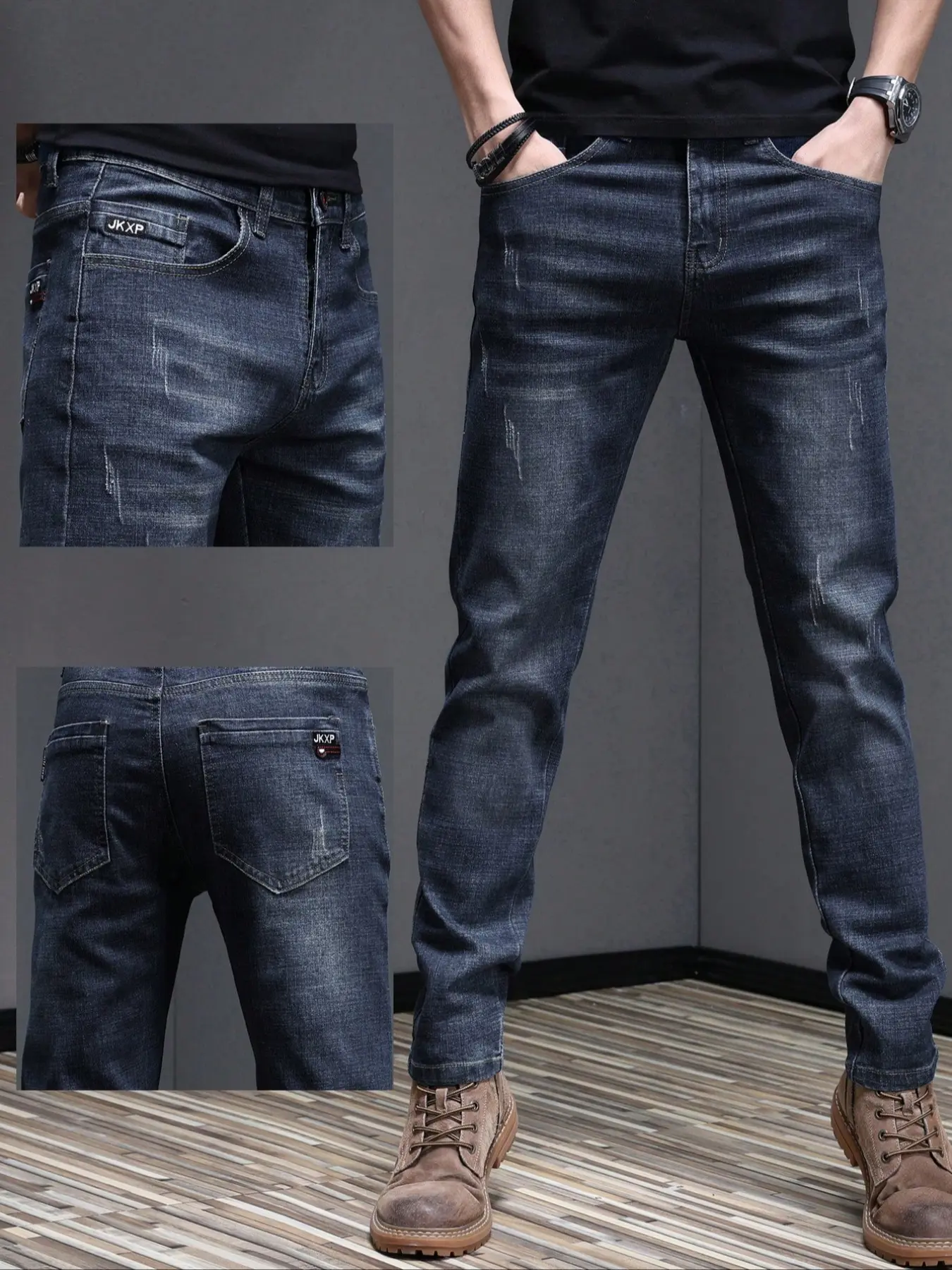 Men's Slim-Fit Ripped Skinny Stretch Denim Jeans, Classic Durable Comfortable Design, Perfect for Daily Wear & Outings, Y2K Style Vintage Blue Color, Practical Pockets, Streetwear, Pants, Casual Skinny Jeans