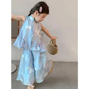 Girls' 2pcs Tang Suit Chinese-Style Hanfu Loose-Fit Children's Clothing Lightweight, Chinese Size, Please Check The Size Guide Carefully