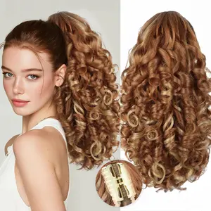 Summervibes Ponytail Extension Claw Clip Curly Ponytail Hair Extensions 20inch Long Wavy Ponytail Natural Soft Pony Tail Hairpiece for Women-Dark Brown