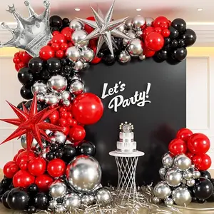 Red and Black Balloon Garland Arch Kit with Silver Red and Black Balloons for Anniversary Graduations Red and Black Birthday Decorations for Men Women