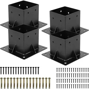 4 Pcs 4x4 Post Base Inner 3.6"x3.6" Black Powder Coated Post Anchor Wood Post Bracket Pergola Brackets for Mailbox Deck Railing Porch