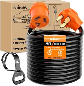Nilight 25FT EV Dryer Extension Cord 3 Prong 30 Amp NEMA 10-30P 10-30R Old Extensions Cable Heavy Duty 10 Gauge Pure Copper Wire UL Listed 125/250V for Level 2 Using