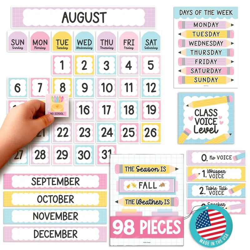 Hadley Designs Classroom Calendar Set for Bulletin Board - Preschool & Elementary Circle Time Decor with Weather Chart