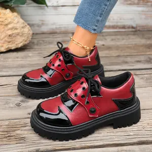 Thick-Soled Height-Increasing Fashionable Versatile British Punk Style Flat Shoes Women, Suitable All Seasons, with Laces and Dual Wear Options, Women Shoes