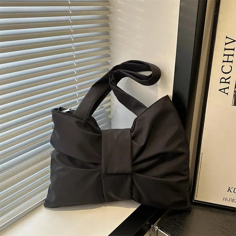 Women's Nylon Solid Plain Large Crossbody Bag - Plush Big Bow, High-Capacity Zipper, Chic Fashionable Casual Tote (Large Capacity Women's Crossbody & Shoulder Bags), Large Crossbody Bags, Fashionable Bags