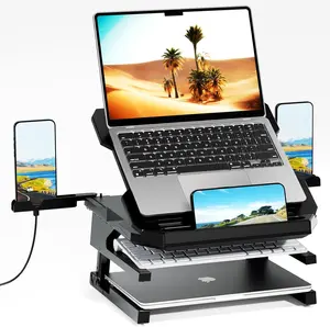 Laptop Stand for Desk, Phone Stand, Extended Laptops Riser, Elevator, 3 Height Adjustable, Rotatable Base, 10-17 Inches