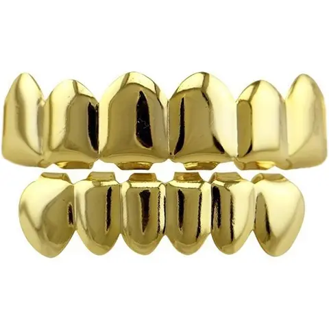 24K Gold Plated Custom-Fit Removable Hip Hop Grillz Set - Top & Bottom Caps, Punk Style, Hypoallergenic Swag Accessories, Daily/Cosplay Use, Perfect for Rappers/Singers, Thug Life Beauty & Personal Care Makeup Accessory Gift for Men