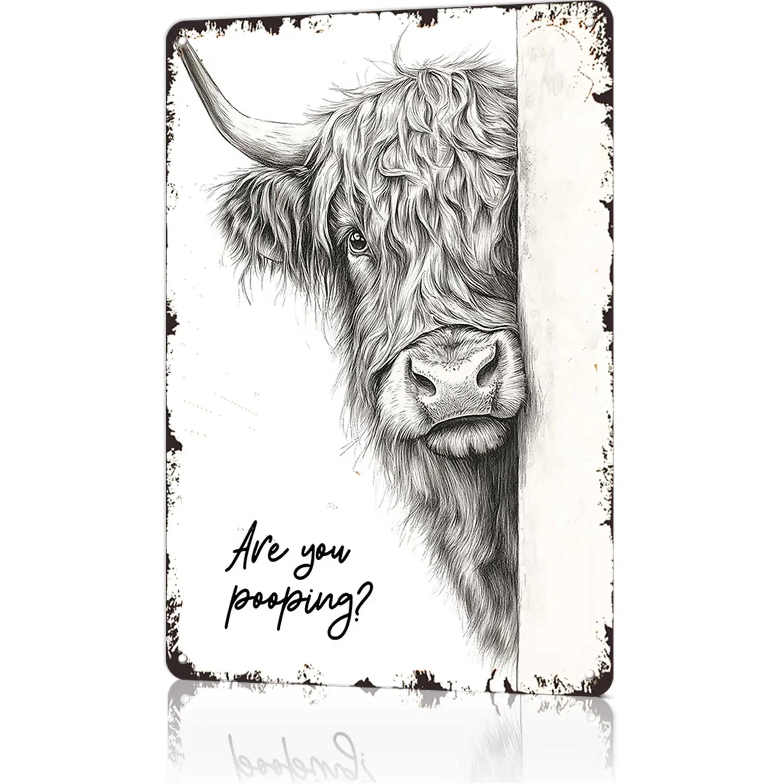 8x12in Durable Aluminium Funny Highland Cow Bathroom Plaque - Decorative Hanging Restroom Signage, American Retro Rustic Farmhouse Wall Art, Gender-Neutral Country Animals Decor, Art Deco Daily Home Decor, Easy Install, Farmhouse Humor