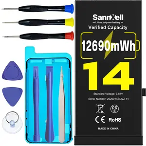 SannXell Upgraded High Capacity Battery for iPhone 14 Replacement, 12690mWh Ultra Long Lasting Li-ion Battery for iPhone 14, 0 Cycle Brand New A2649 A2881 A2882 A2883 A2884 Model, with Full Repair Tool Kit
