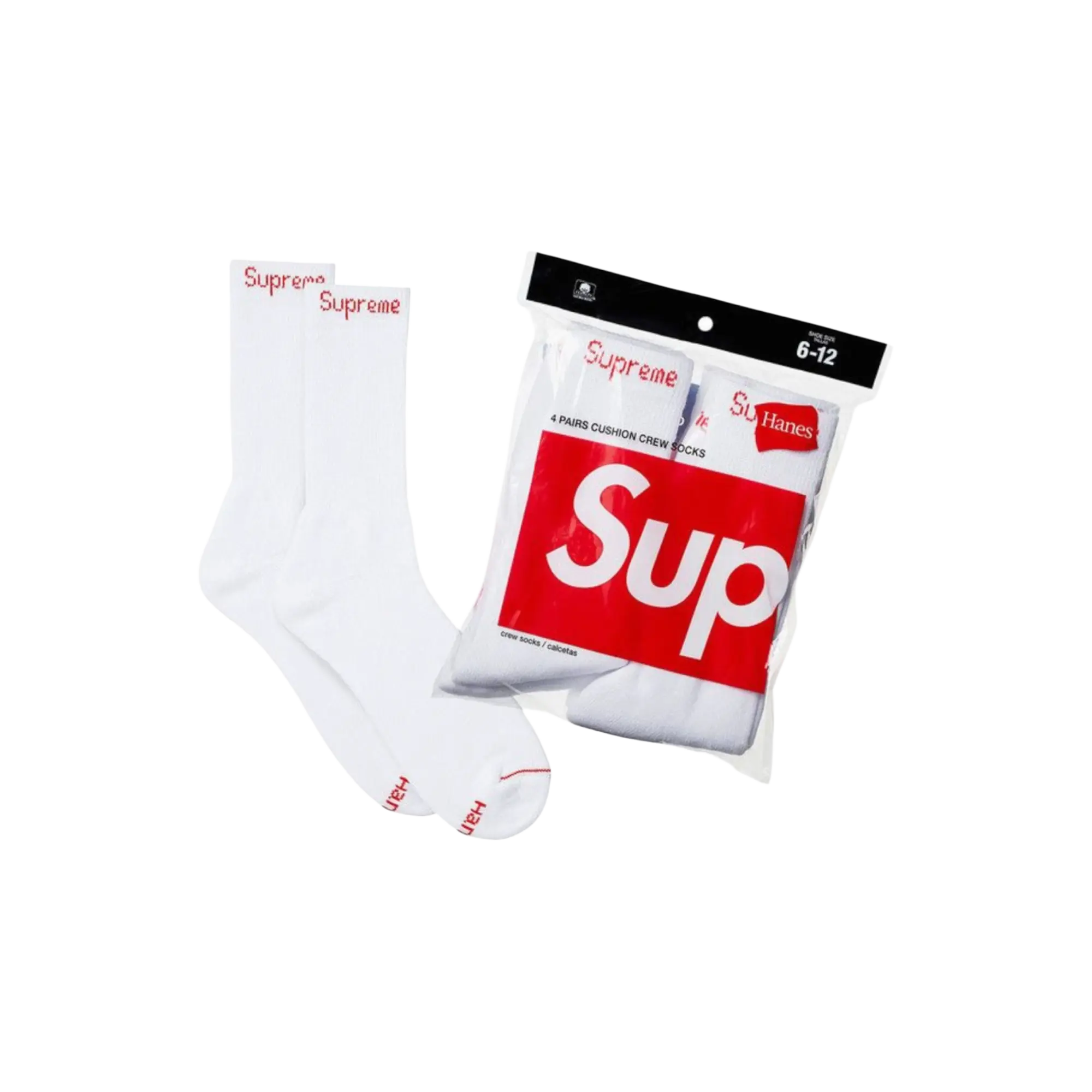 Supreme Hanes Crew Socks (4 Pack) White