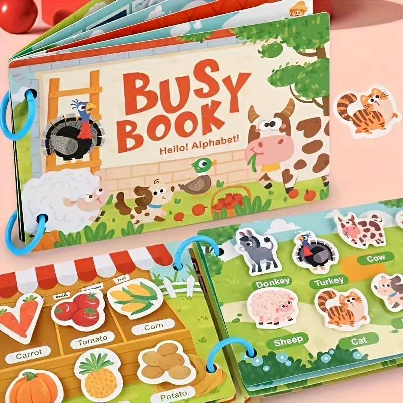 Interactive Educational Sticker Book, Kindergarten Activity Book, Preschool Busy Book, Preschool Books, for Kids Ages 3-6, Early Learning Letters & Vocabulary Development, Durable Paper Material, Reusable Fun Shapes