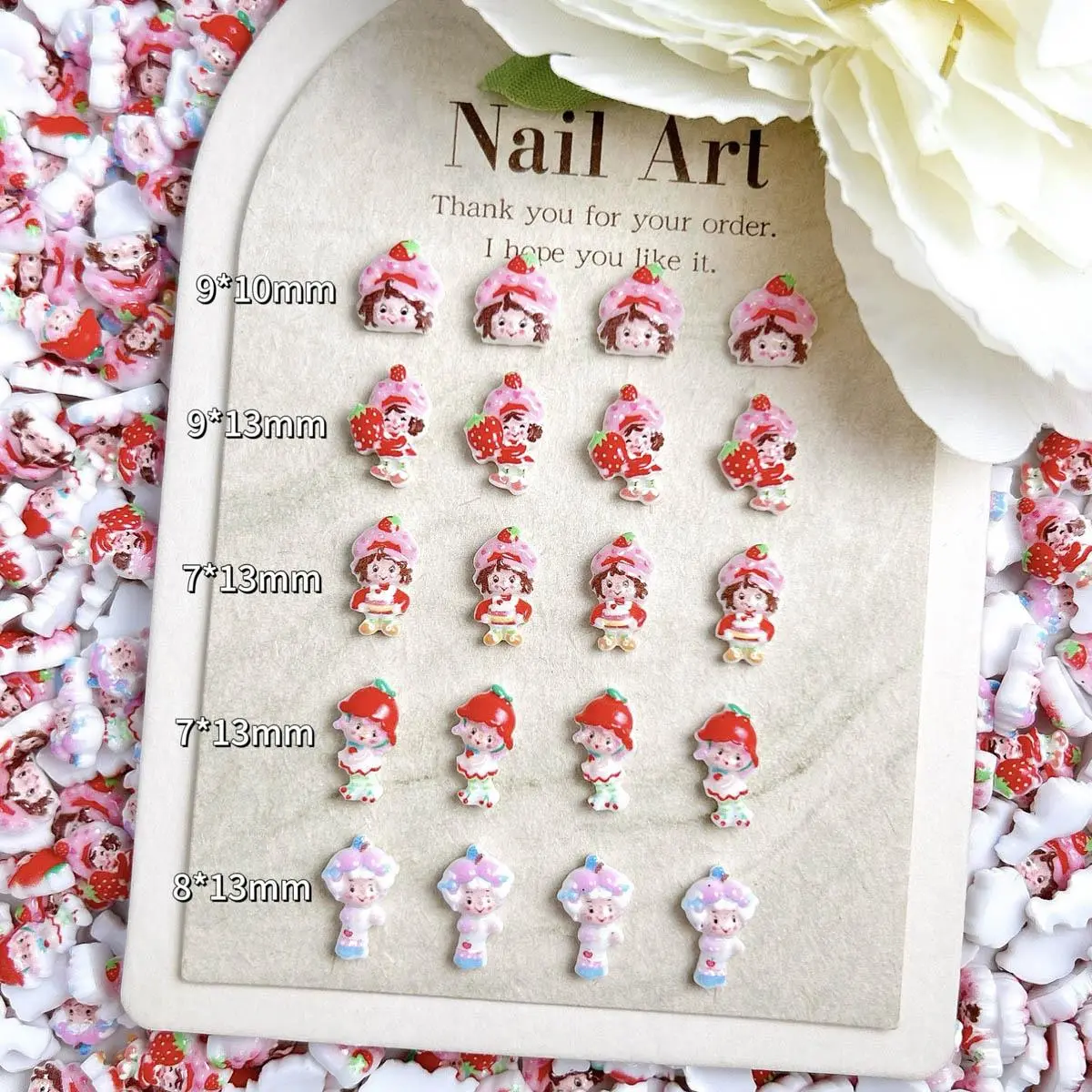 20PCS Luminous Cartoon Creative Girl Resin Nail Charms Kawaii Simulated Strawberry Girl Nail Art Decorations DIY Hairpin Nails