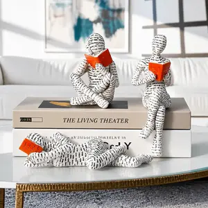 Artistic Modern Resin Reading Miniature Figurine - Contemporary Art Book Nook Figurine, House Decor for Book Lovers, Bookshelf Home Office Accent, Unique Gift for Desk & Reading Room Interior Decoration