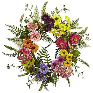 Nearly Natural Silk Mixed Flower Wreath Arrangement