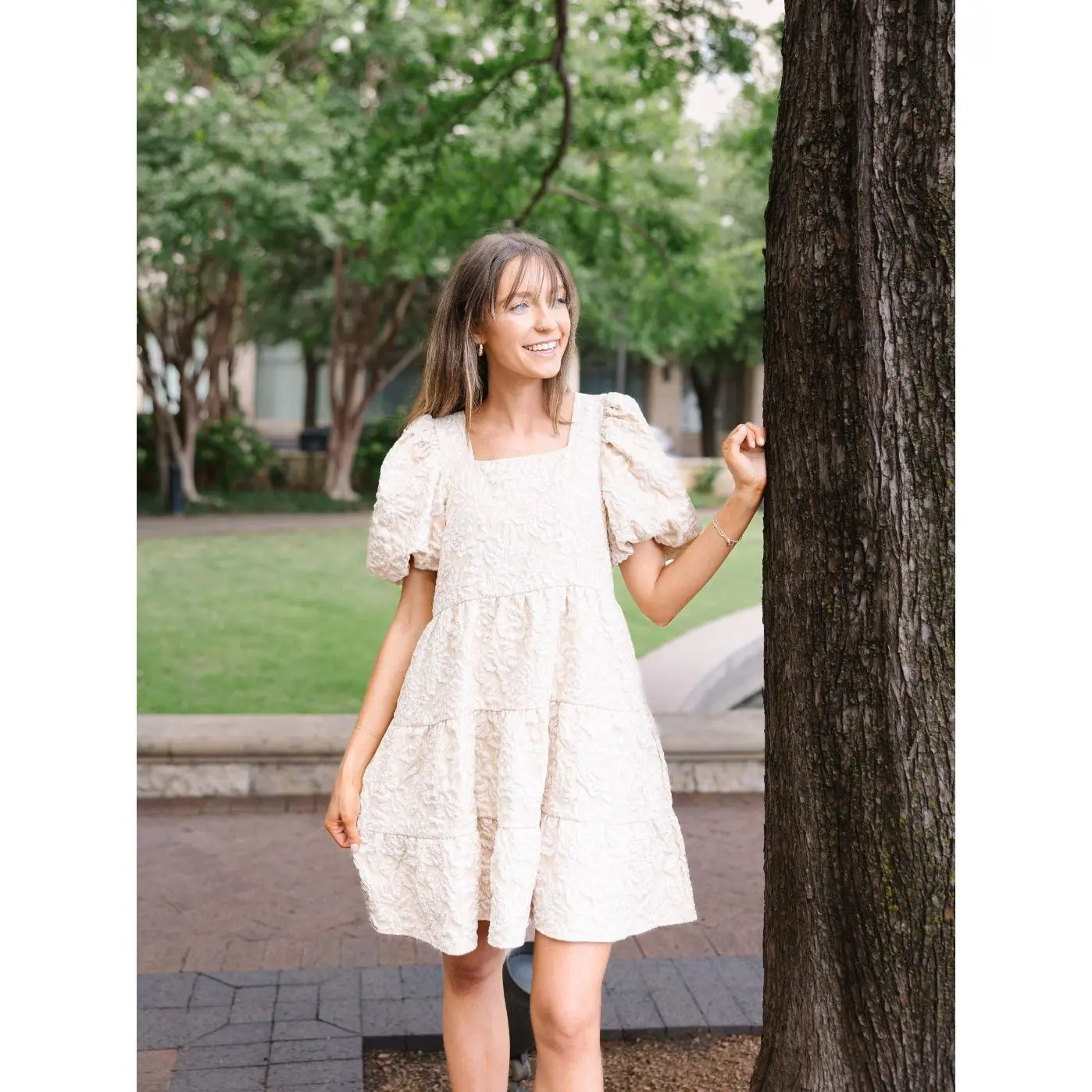 Dolly Doll Jacquard Dress, Beige